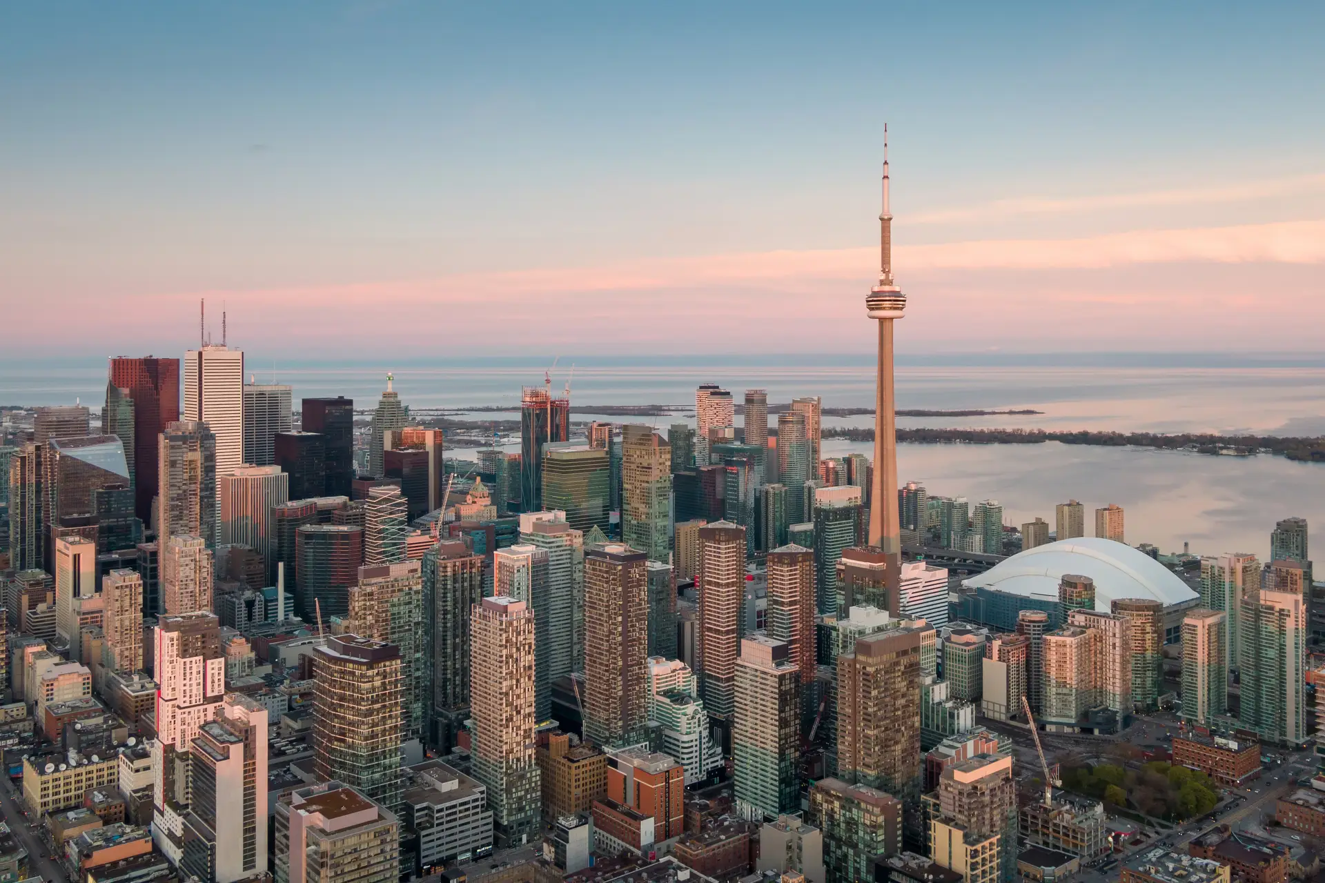 Aerial view of Toronto at sunset